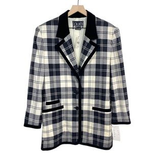 Laurel by Escada Wool Plaid Blazer Size 42 L Heritage Old Money Preppy Academia